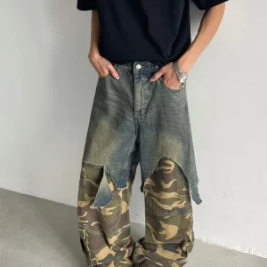 Camouflage Patchwork Baggy Jeans