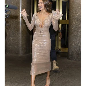 Luxury Sequins Deep V Long Sleeve Backless Sequins Long Dress