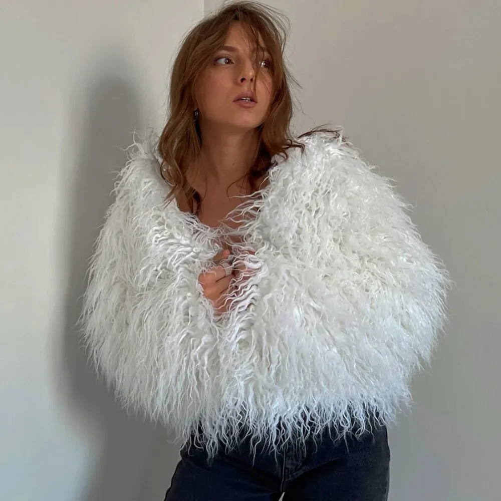 Candy Colorful Elegant Fuzzy Faux Fur Coat eco pelliccia donna pelo - immagine 7
