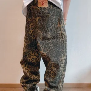 Jeans leopardati autunno marrone chiaro Pantaloni denim da uomo