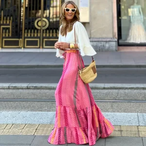 Skirt Beach Holiday Print Lace-up Skirt Casual Long Skirt