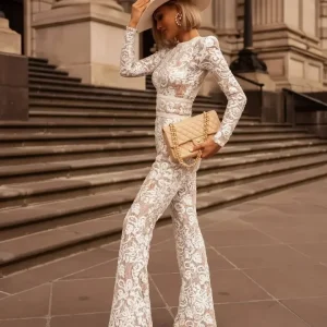 Jumpsuits Solid Color Hollow Out Suit Fashion