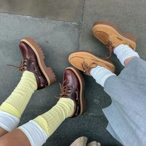 Scapra barca platform mocassino donna vera pelle Timberland inspo