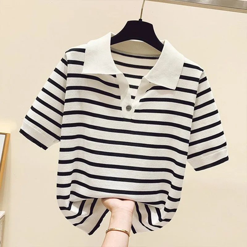 Polo-neck Striped Short Sleeve T-shirts - immagine 6