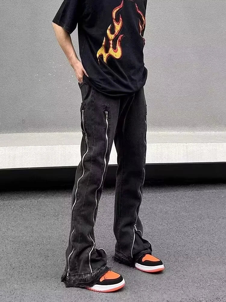 Streetwear Design con cerniera Lavato Nero Slim Jeans Pantaloni per uomo - immagine 6