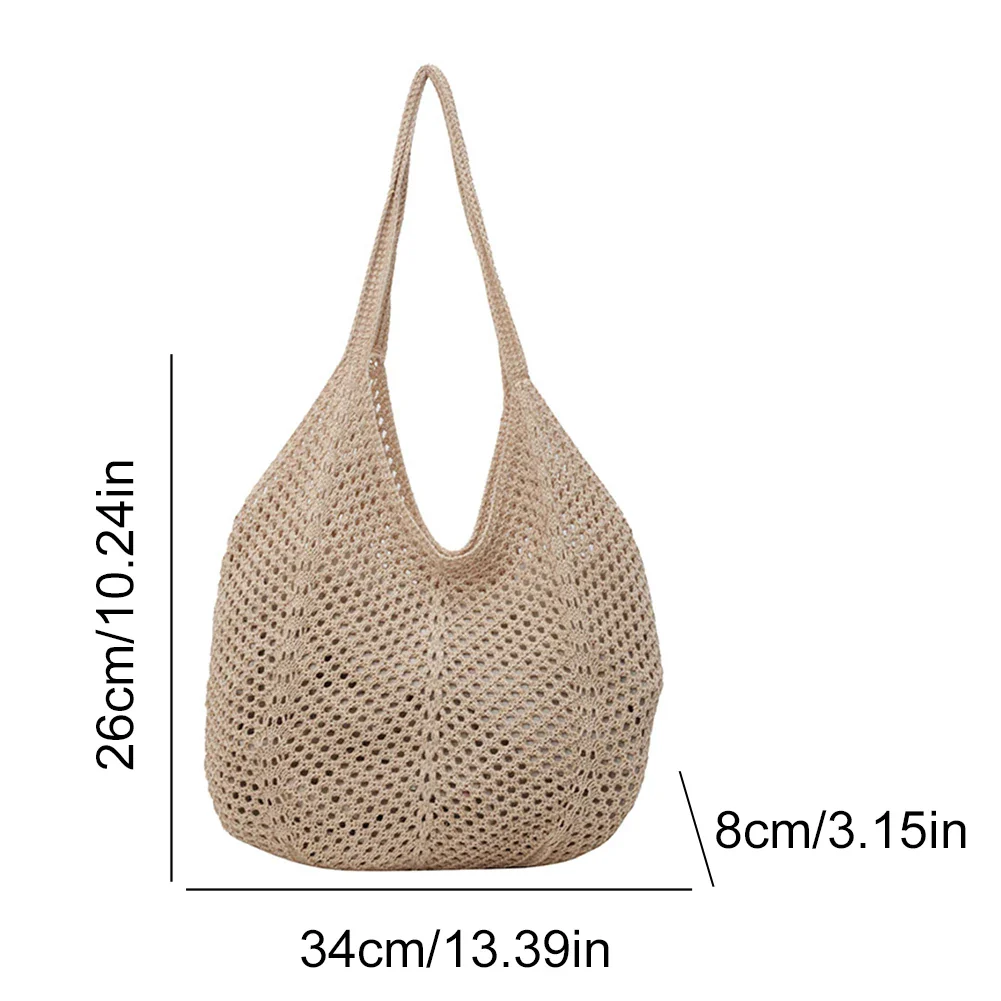 Women Knitting Shoulder Bag Large Capacity Knitting Underarm Bag Solid Crochet Tote Handbag Summer Mesh Beach Bag Hobo Bag - immagine 8