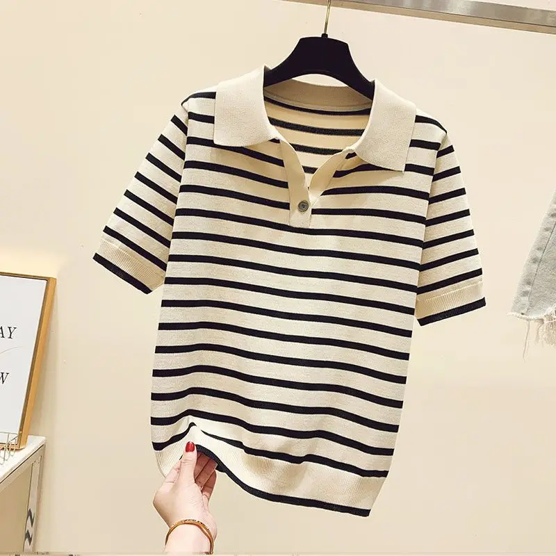 Polo-neck Striped Short Sleeve T-shirts - immagine 4