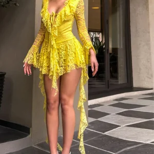 Yellow Ruffles Lace Mini Skort