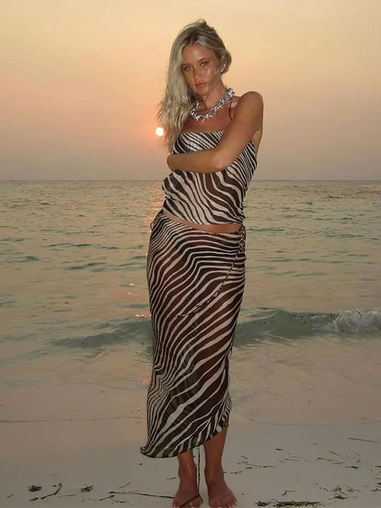 Zebra Print Top Skirt Sets For Women - immagine 3