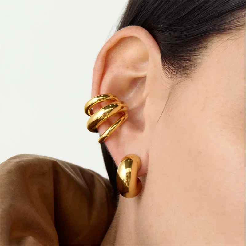 18K Gold Color Stainless Steel Multilayer Ear Clip - immagine 2