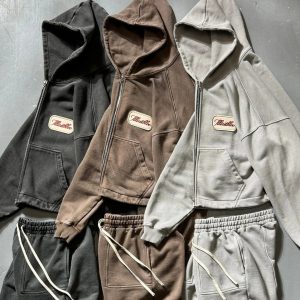 American Solid Color Cotton Oversized Sweatshirt Men Two Piece