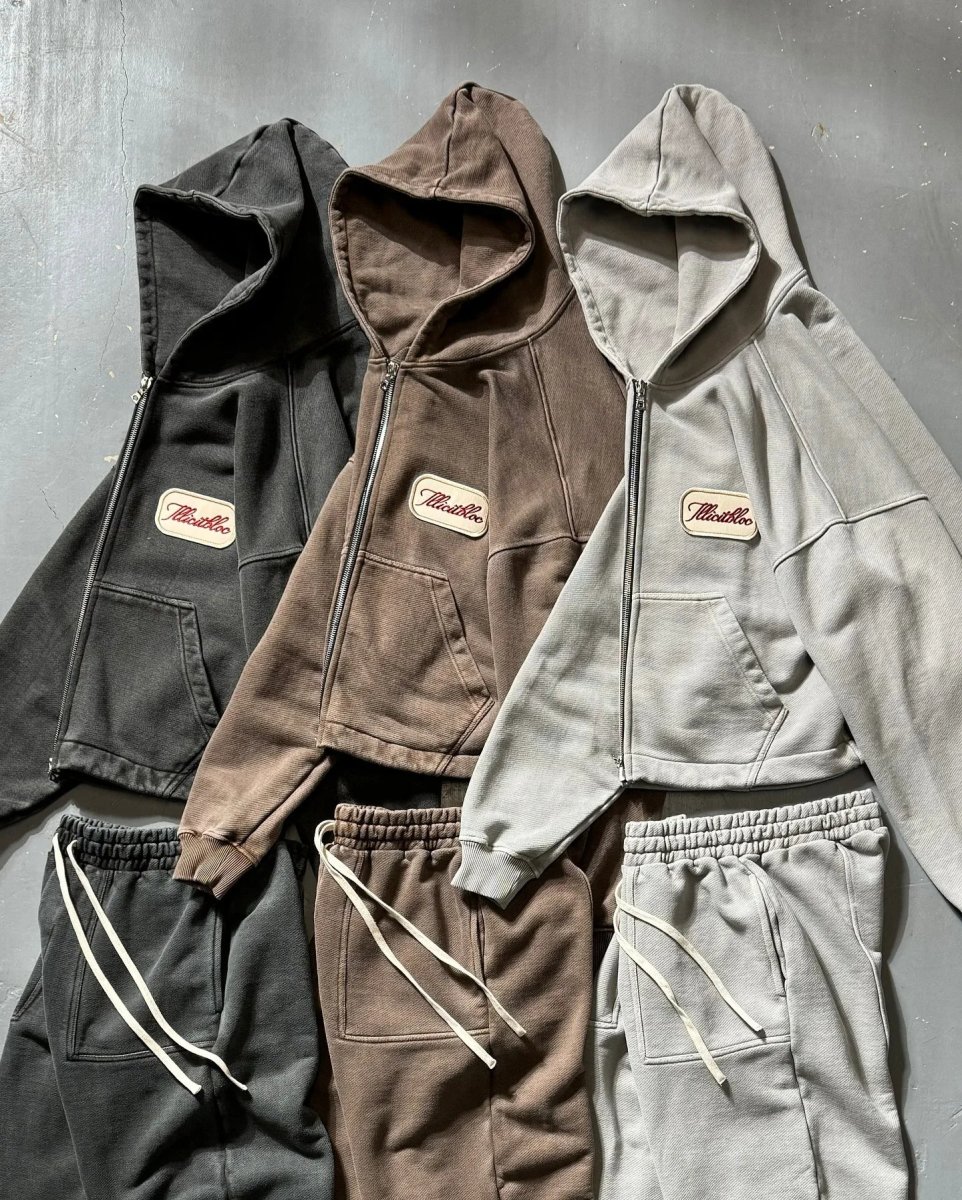 American Solid Color Cotton Oversized Sweatshirt Men Two Piece