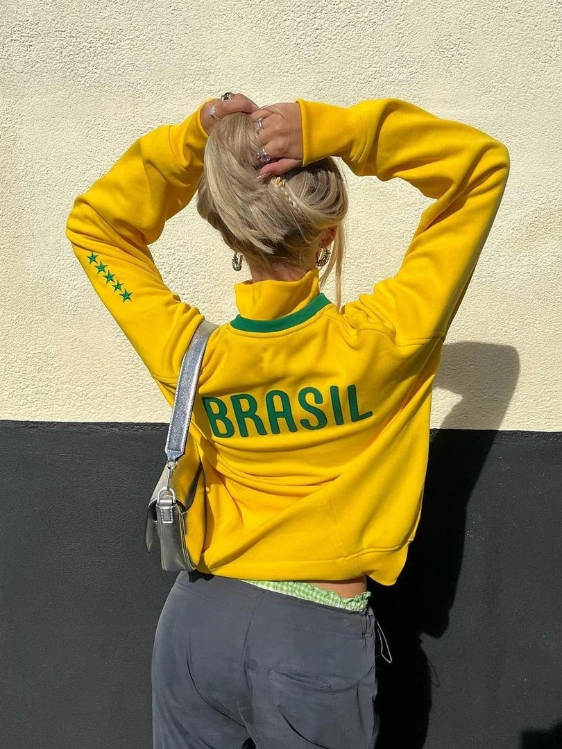 Felpa full zip ricami brasile donna y2k - immagine 3