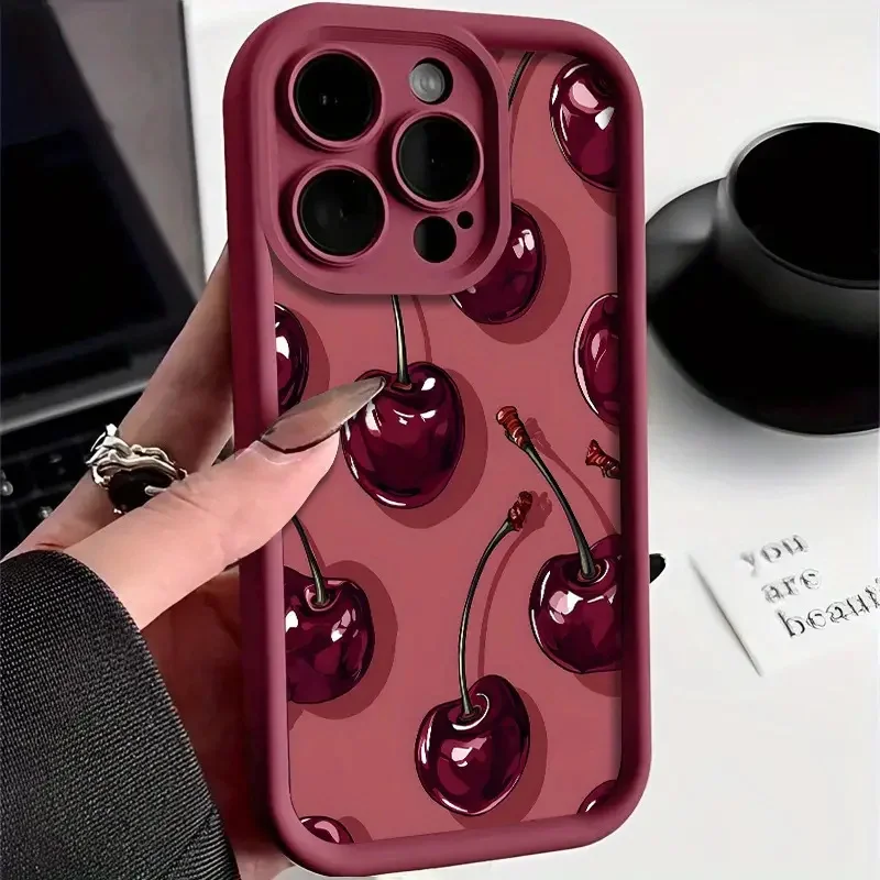 Cover Wine Red Cherry Print Case