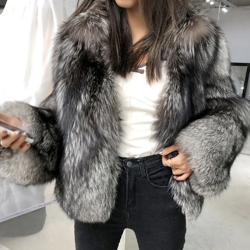 eco pelliccia Fur Coat Women Faux Fox Fur Coat - immagine 3