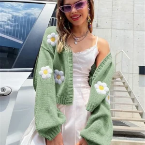 weet flower sweater cardigan loose short