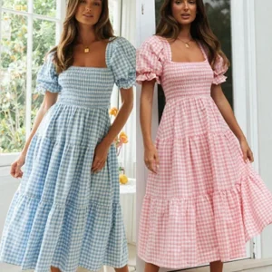 Abito lungo checked donna