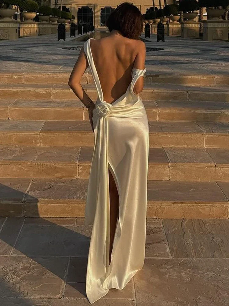 Satin Backless Sexy Maxi Dress - immagine 3
