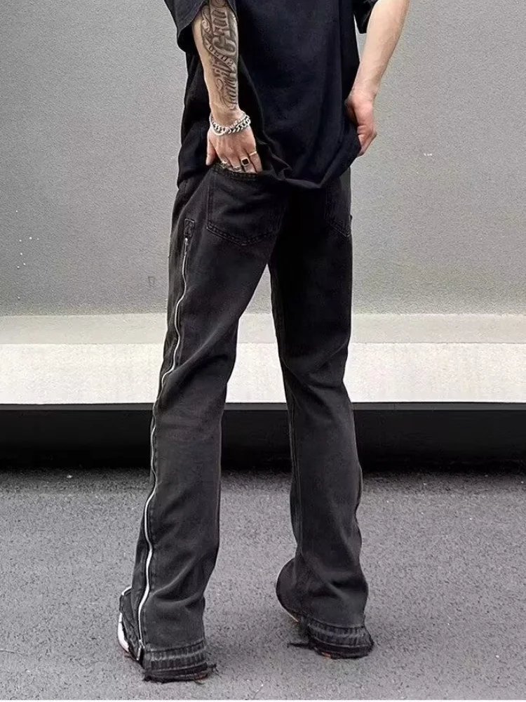 Streetwear Design con cerniera Lavato Nero Slim Jeans Pantaloni per uomo - immagine 3