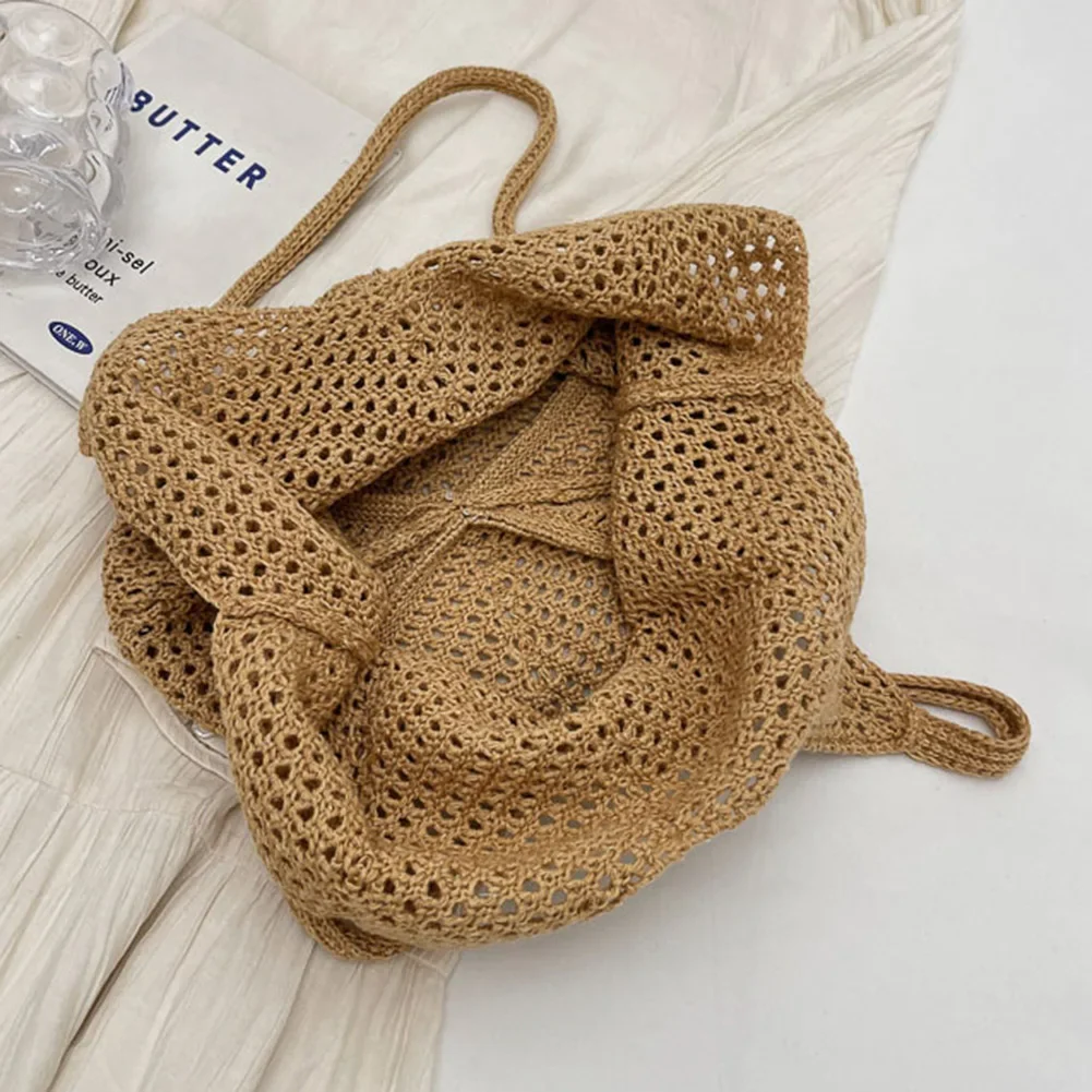 Women Knitting Shoulder Bag Large Capacity Knitting Underarm Bag Solid Crochet Tote Handbag Summer Mesh Beach Bag Hobo Bag - immagine 7