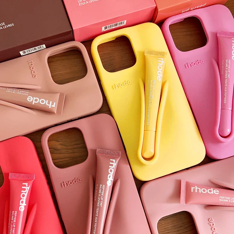 Brand RHODE Lip Gloss Case For iPhone 17 Air 16 15 14 13 12 11 Pro Max Gray Toast Espresso Ribbon Lipstick Holder Silicone Cover - immagine 4