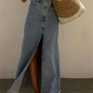 Gonna lunga jeans donna con spacco alto