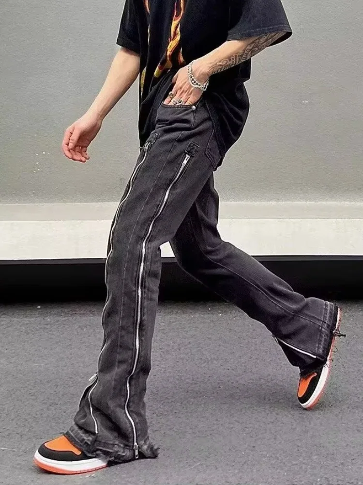 Streetwear Design con cerniera Lavato Nero Slim Jeans Pantaloni per uomo - immagine 7