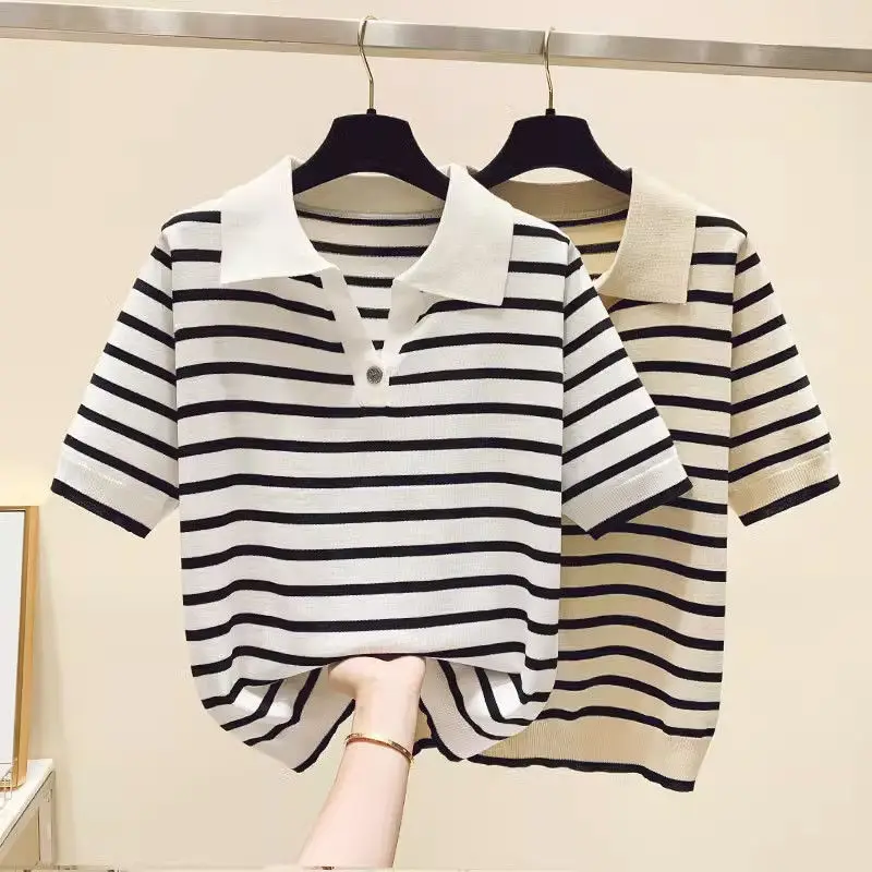 Polo-neck Striped Short Sleeve T-shirts - immagine 3