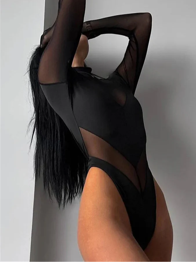 Black Patchwork Women Bodysuits - immagine 4
