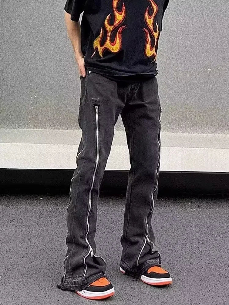 Streetwear Design con cerniera Lavato Nero Slim Jeans Pantaloni per uomo - immagine 4