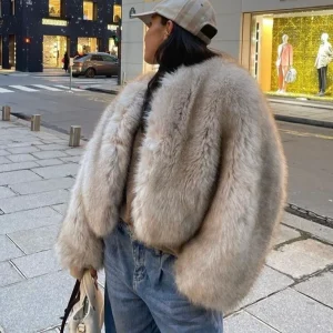 Gardient Cropped Faux Fur Coat Eco pelliccia donna best quality