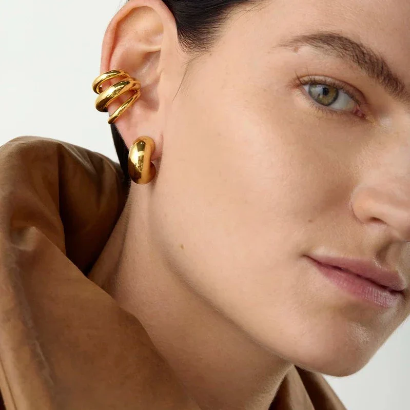 18K Gold Color Stainless Steel Multilayer Ear Clip - immagine 6