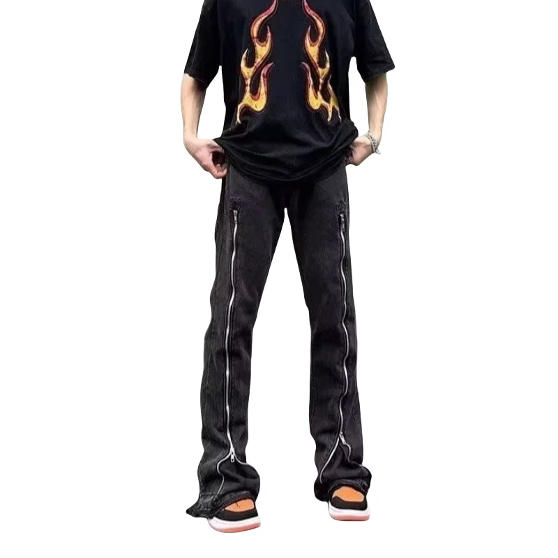 Streetwear Design con cerniera Lavato Nero Slim Jeans Pantaloni per uomo - immagine 8