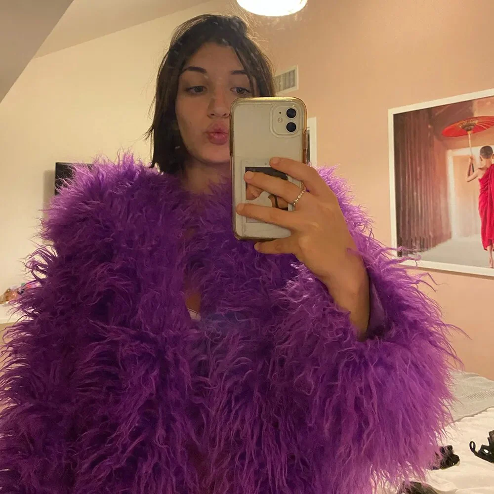 Candy Colorful Elegant Fuzzy Faux Fur Coat eco pelliccia donna pelo - immagine 2