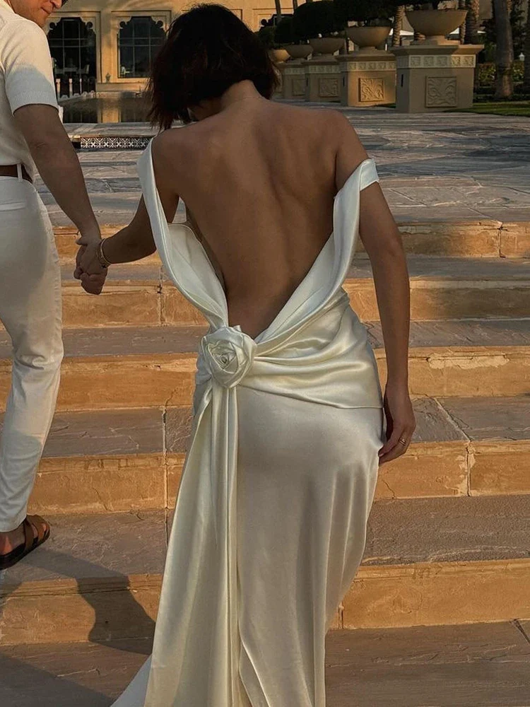 Satin Backless Sexy Maxi Dress - immagine 2