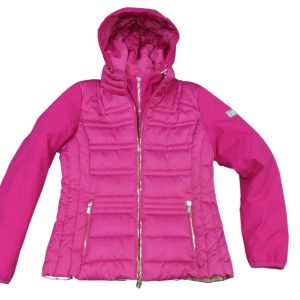 YES ZEE giubbino donna corto tessuto nylon e soft shell con cappuccio e finto gilet staccabili J045M800 col fuxia