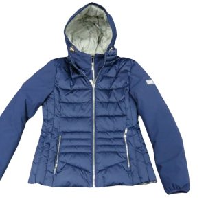 YES ZEE giubbino donna corto tessuto nylon e soft shell con cappuccio e finto gilet staccabili J045M800 col blu