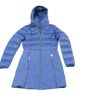 YES ZEE giubbino piumino donna lungo tessuto nylon e soft shell con cappuccio e finto gilet staccabili O003M800 col celeste