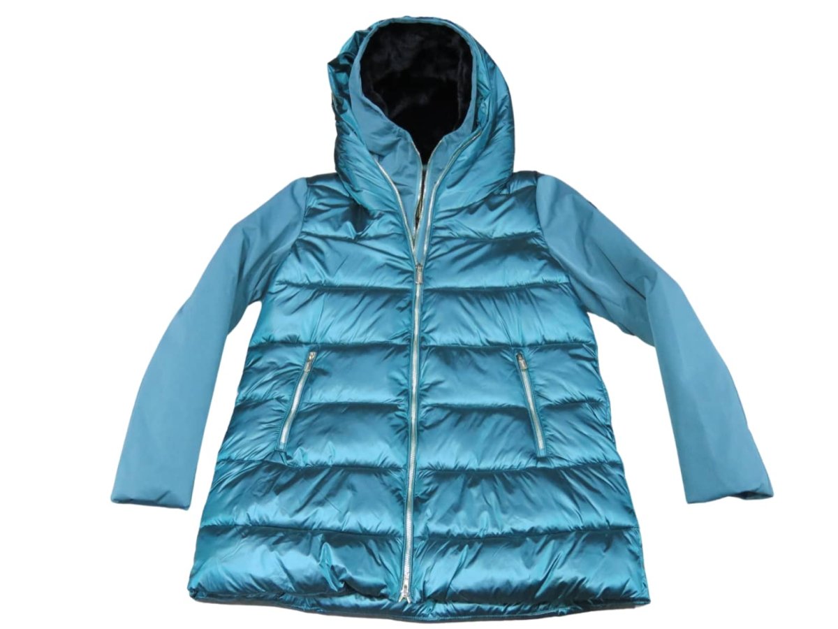 YES ZEE giubbino piumino donna lungo imbottitura piuma O067O100 col verde - immagine 3