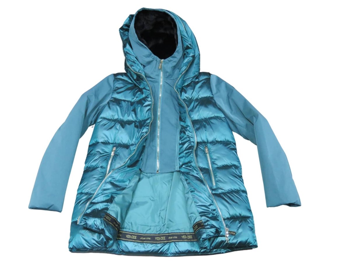 YES ZEE giubbino piumino donna lungo imbottitura piuma O067O100 col verde - immagine 2