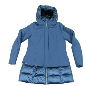 YES ZEE giubbino Piumino donna lungo in soft shell con cappuccio O086NU00 col verde ottanio