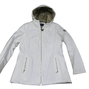 YES ZEE giubbino donna lungo con cappuccio tessuto soft shell O088M200 col bianco