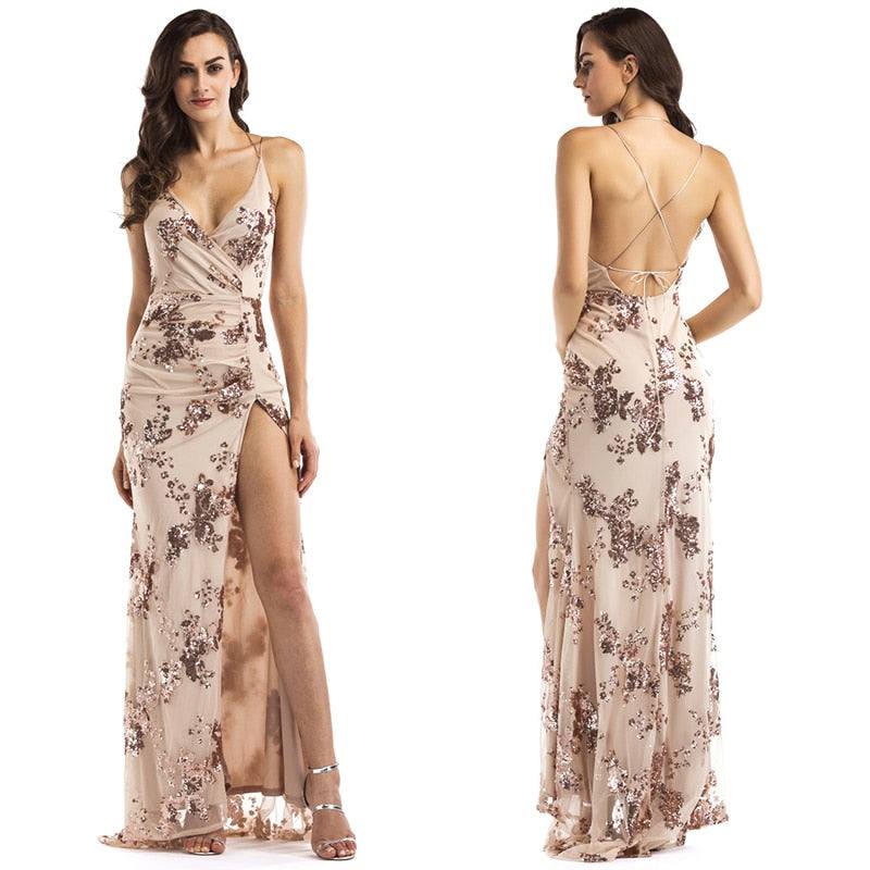 Abito lungo donna scollato floreale con spacco - immagine 4