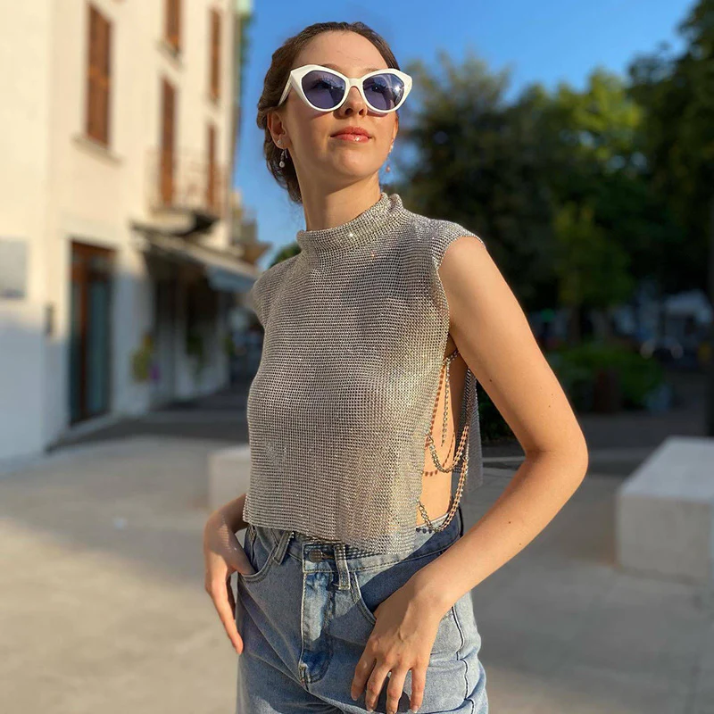 Women's Rhinestone Full Diamond Vest Sequin Top - immagine 2