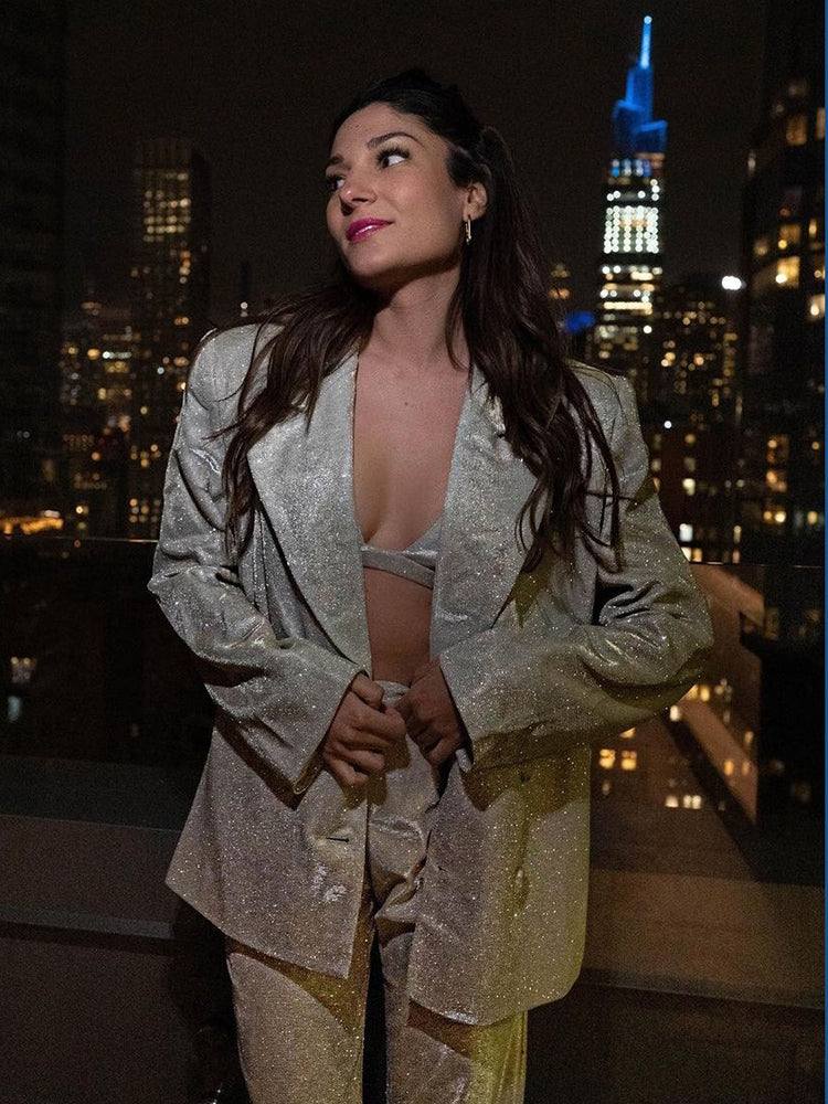 tailleur completo donna glitter giacca e pantalone con top - immagine 5