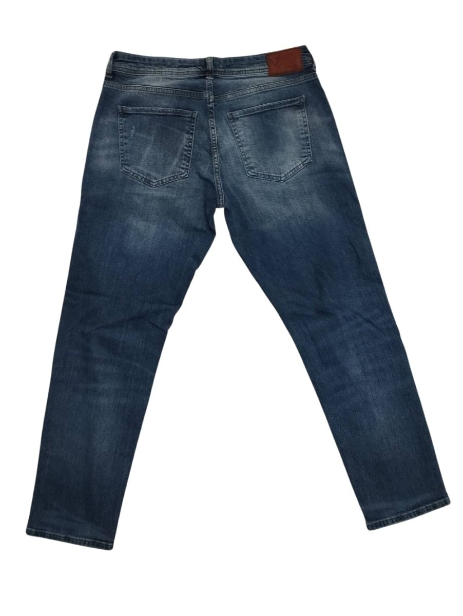 Jeans Fifty Four, pantalone uomo , modello GUNNY JH73 col denim scuro slavato , 98% cot 2 % elast - immagine 3