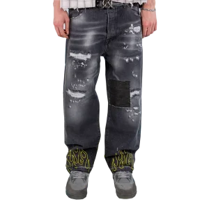 Flame Print Distressed Baggy jeans