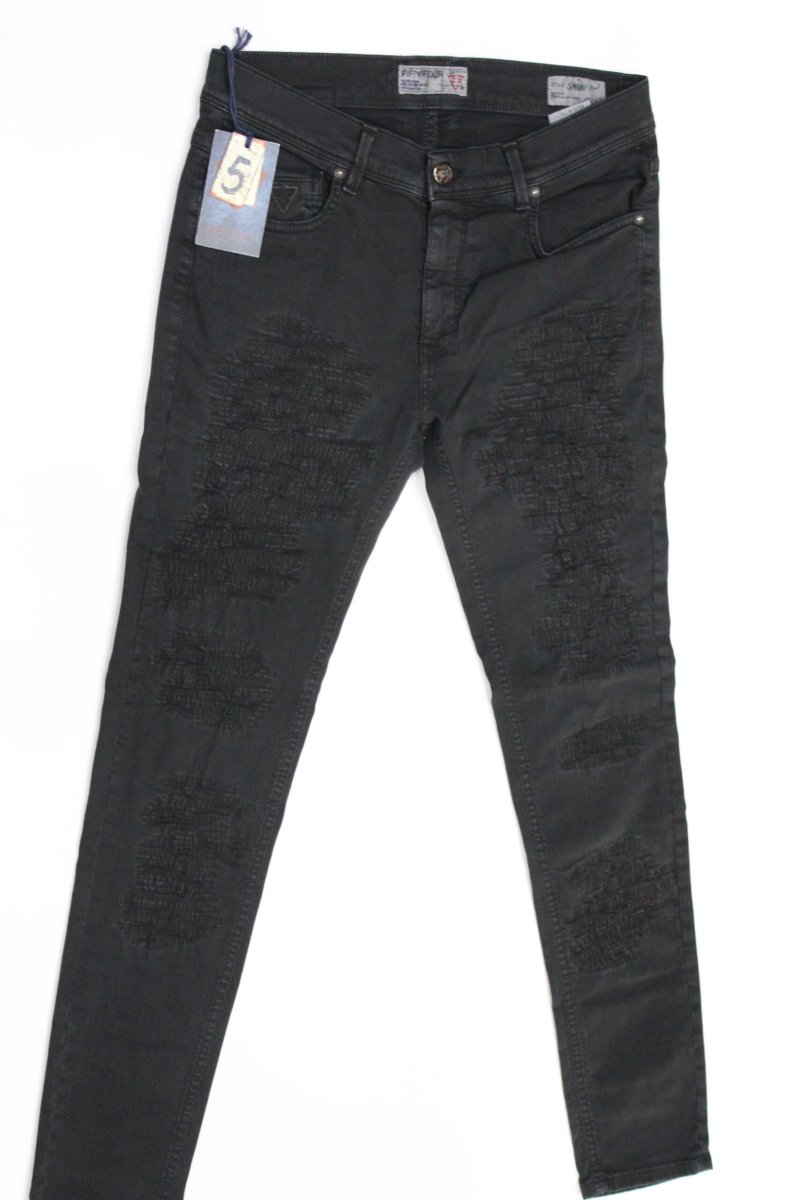 Fifty Four Jeans uomo Pires G574 tg 33/47 zip skinny fit aderente nero strappi ricuciti - immagine 3