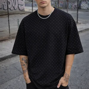 Maglia strass mezzocollo uomo nera