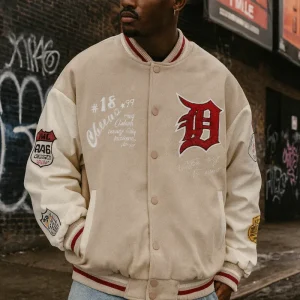 Bomber varsity college ecopelle drip Beige